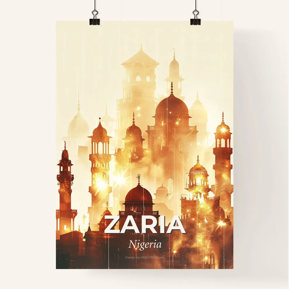 Zaria Nigeria Cityscape Splendors Composite Art - A building with towers and towers and a light burst Poster