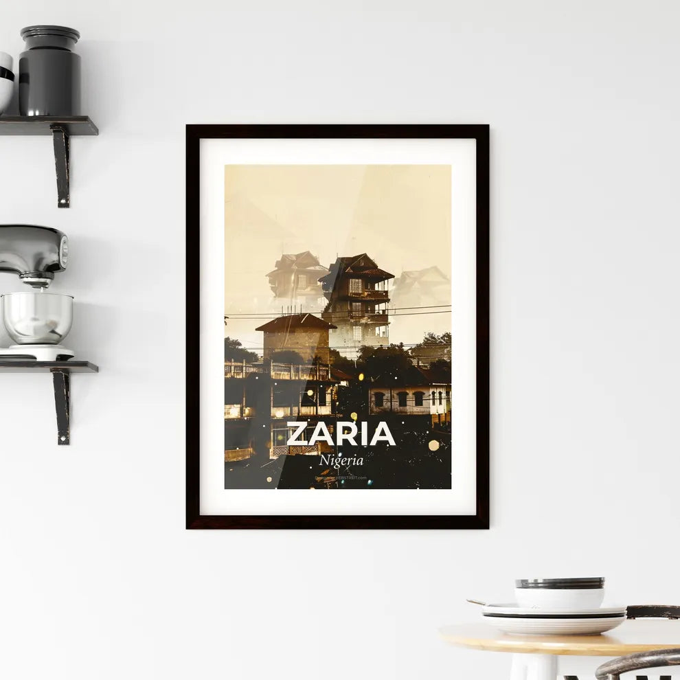 Zaria Skyline Double Exposure Art - A group of buildings with trees and power lines Custom Print
