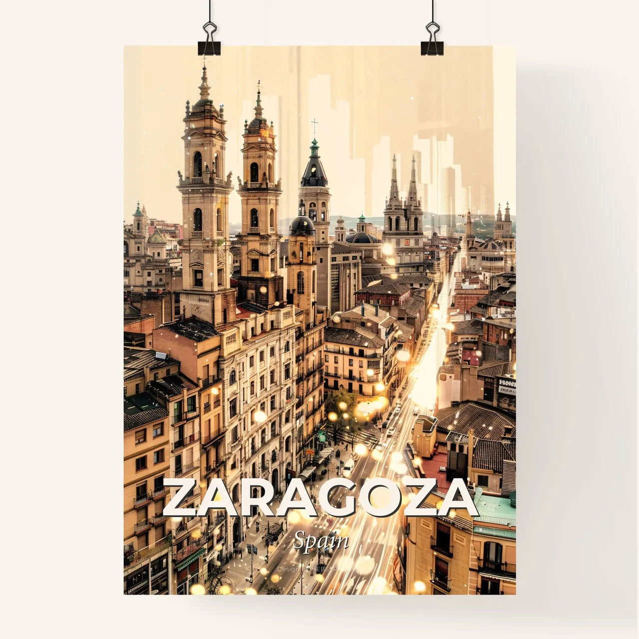Zaragoza Remastered City Skyline Composite Art Print - A city with many buildings Poster