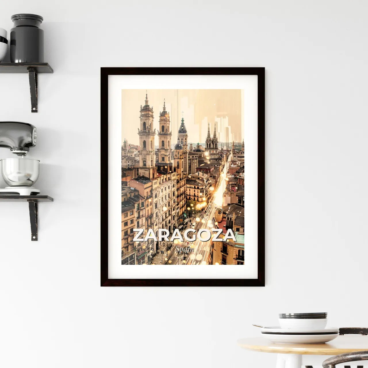 Zaragoza Remastered City Skyline Composite Art Print - A city with many buildings Custom Print