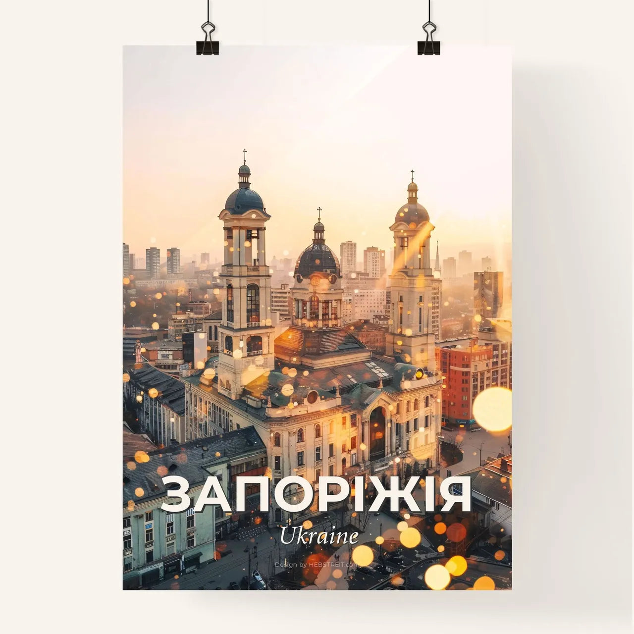 Zaporizhia City Lightscape Art Poster - A large building with towers and a city in the background Poster