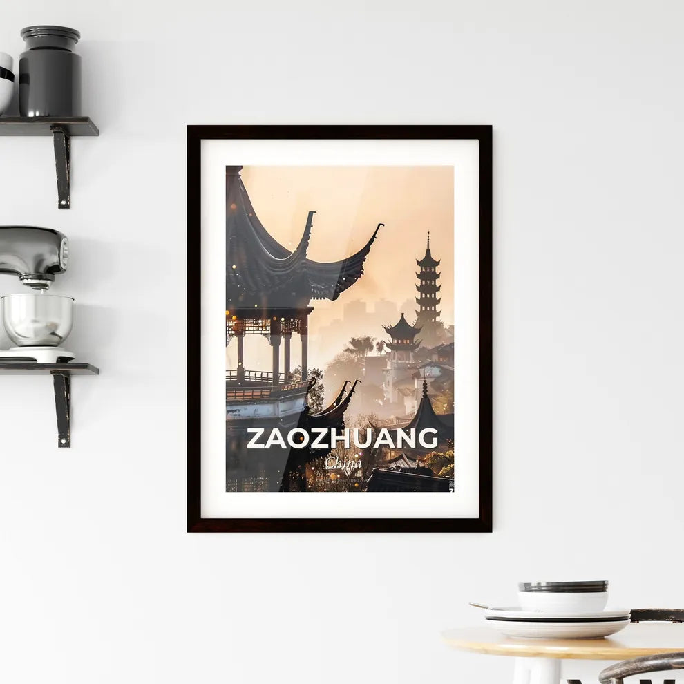 Zaozhuang Skyline Composite Art Minimalistic Poster - A pagoda and buildings in a city Custom Print