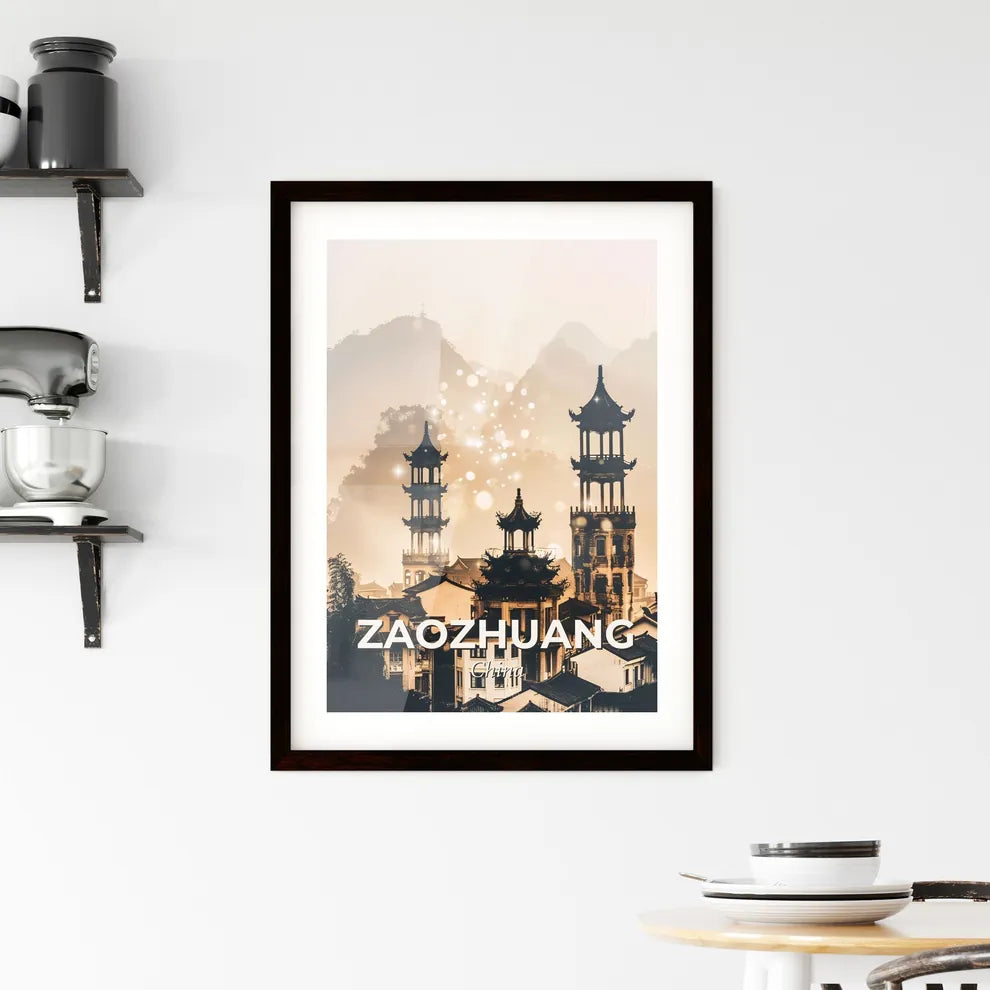 Zaozhuang Skyline Art: Double Exposure Magic - A group of buildings with towers Custom Print