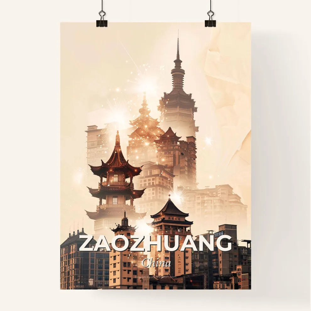 Zaozhuang Skyline Composite Art Poster - A city with many buildings Poster