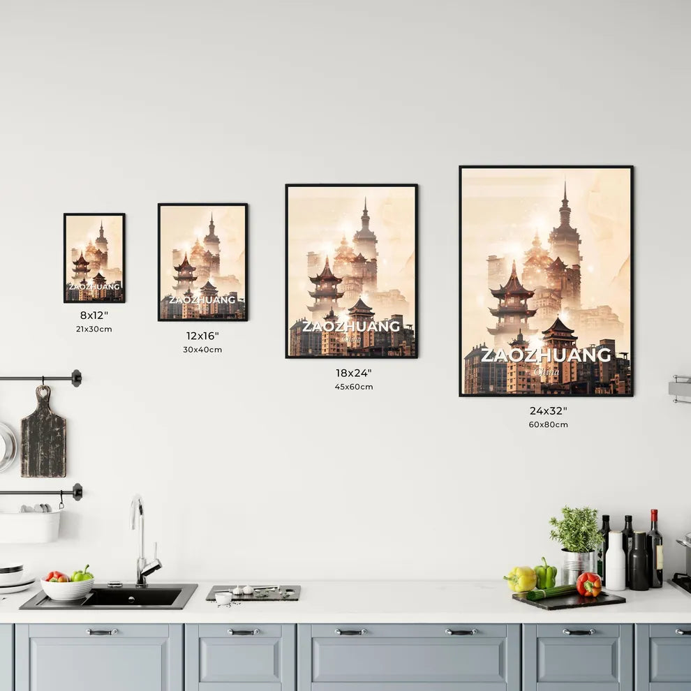Zaozhuang Skyline Composite Art Poster - A city with many buildings Size Chart