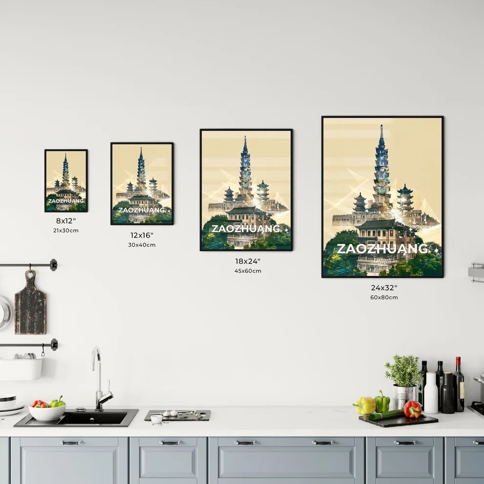 Zaozhuang Skyline Panorama, Double Exposure Composite Artwork - A building with a tall tower Size Chart