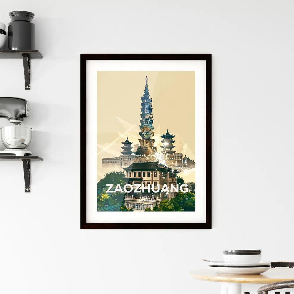 Zaozhuang Skyline Panorama, Double Exposure Composite Artwork - A building with a tall tower Custom Print