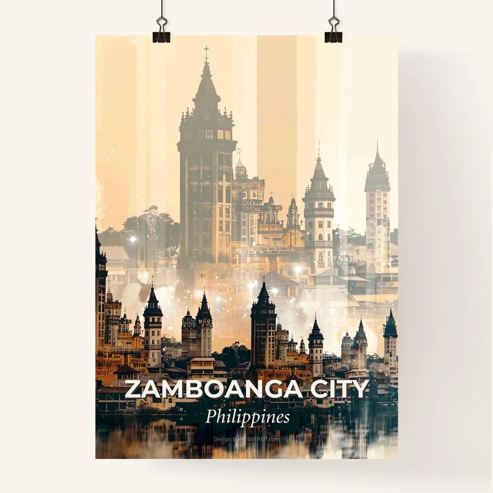 Zamboanga City Skyline Architecture Art Double Exposure - A city with towers and buildings Poster