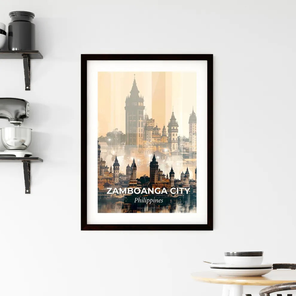 Zamboanga City Skyline Architecture Art Double Exposure - A city with towers and buildings Custom Print