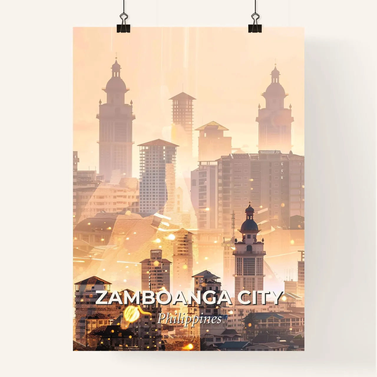 Zamboanga City: Double Exposure Skyline Art - A city skyline with many tall buildings Poster