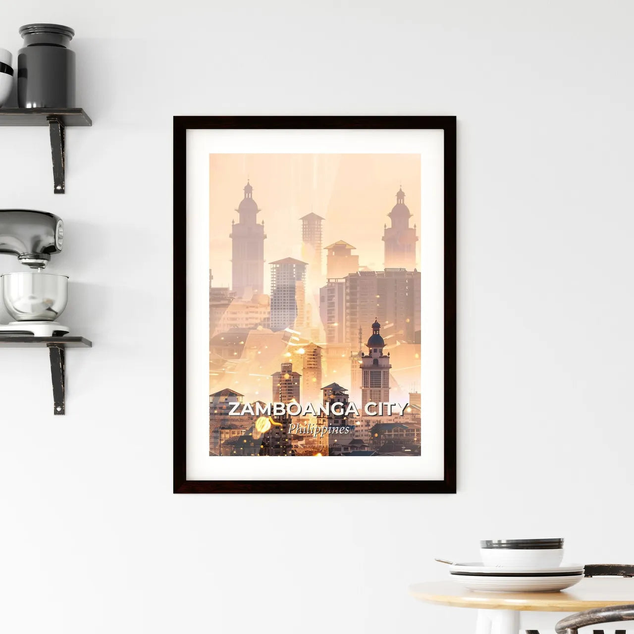 Zamboanga City: Double Exposure Skyline Art - A city skyline with many tall buildings Custom Print