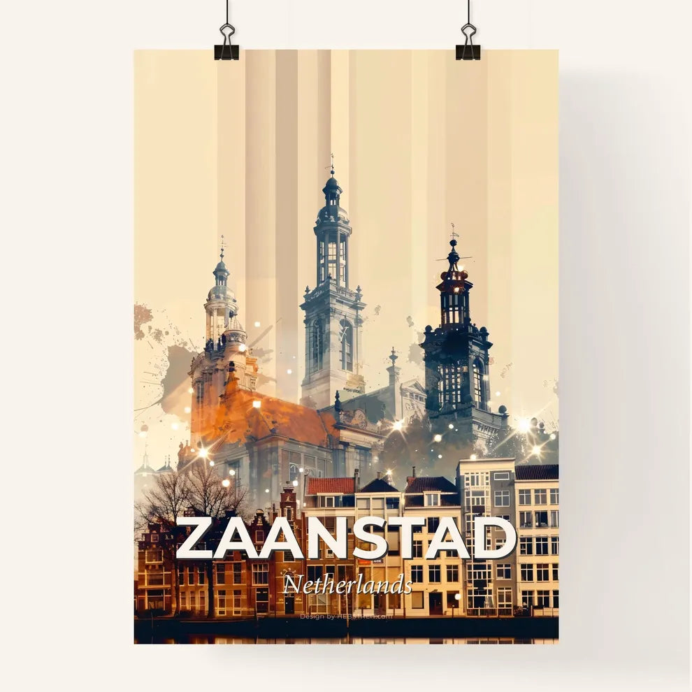 Zaanstad Skyline Sparks Local Charm - A building with towers and a row of buildings Poster