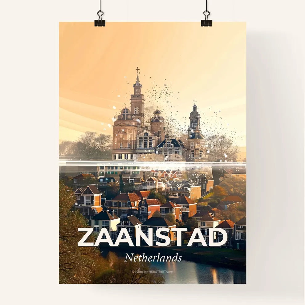 Zaanstad, Netherlands: Double Exposure City Skyline Art - A building with a tower and a city Poster