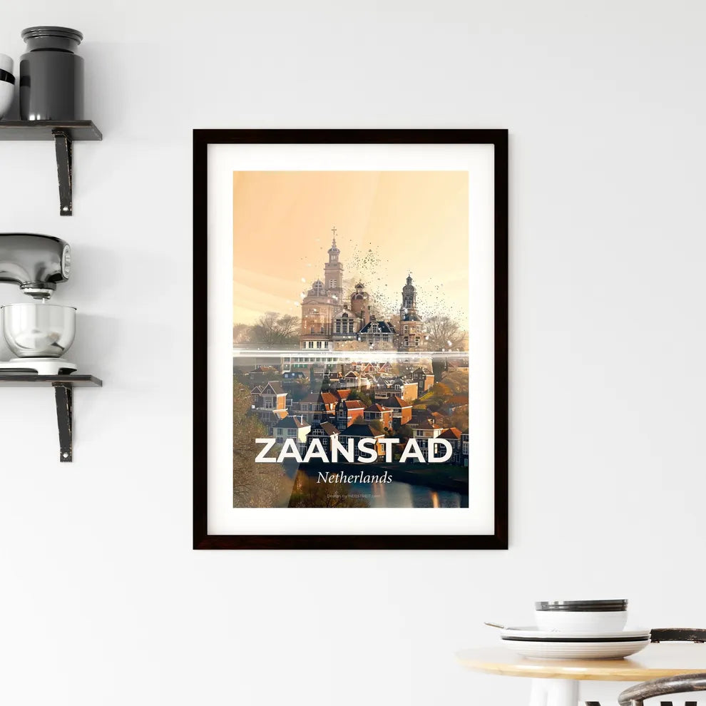 Zaanstad, Netherlands: Double Exposure City Skyline Art - A building with a tower and a city Custom Print