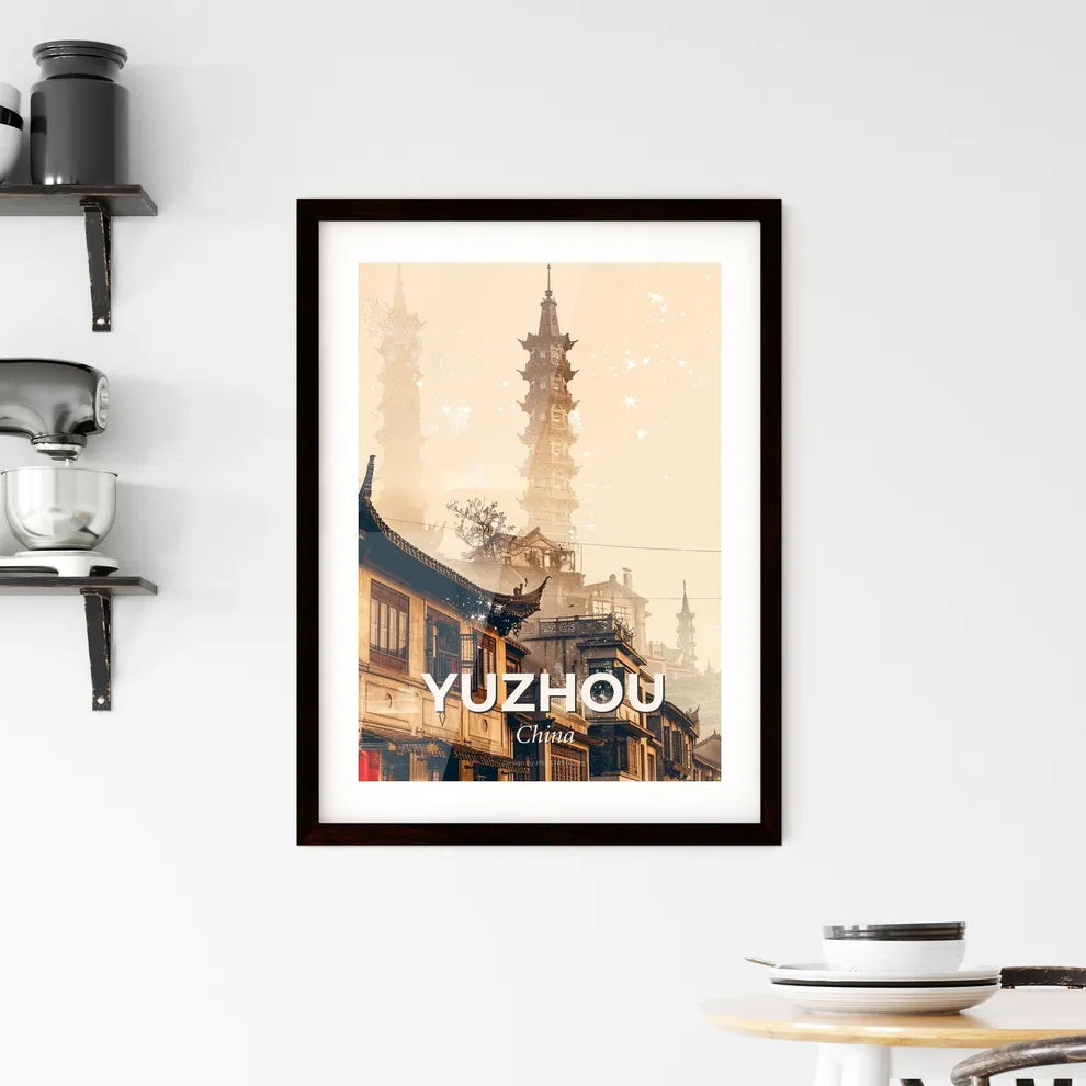 Yuzhou City Double Exposure Skyline Poster - A tall tower in a city Custom Print