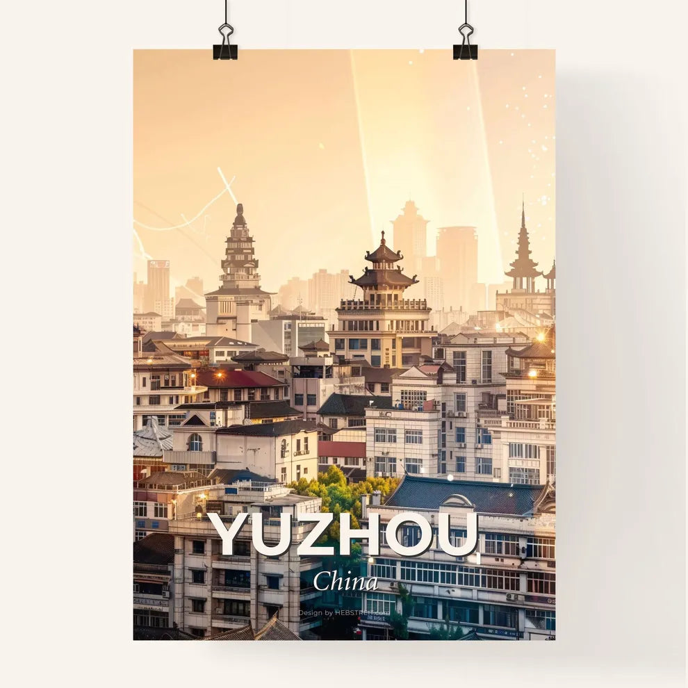 Yuzhou Skyline Art: Local Icons Double Exposure - A city with many buildings Poster