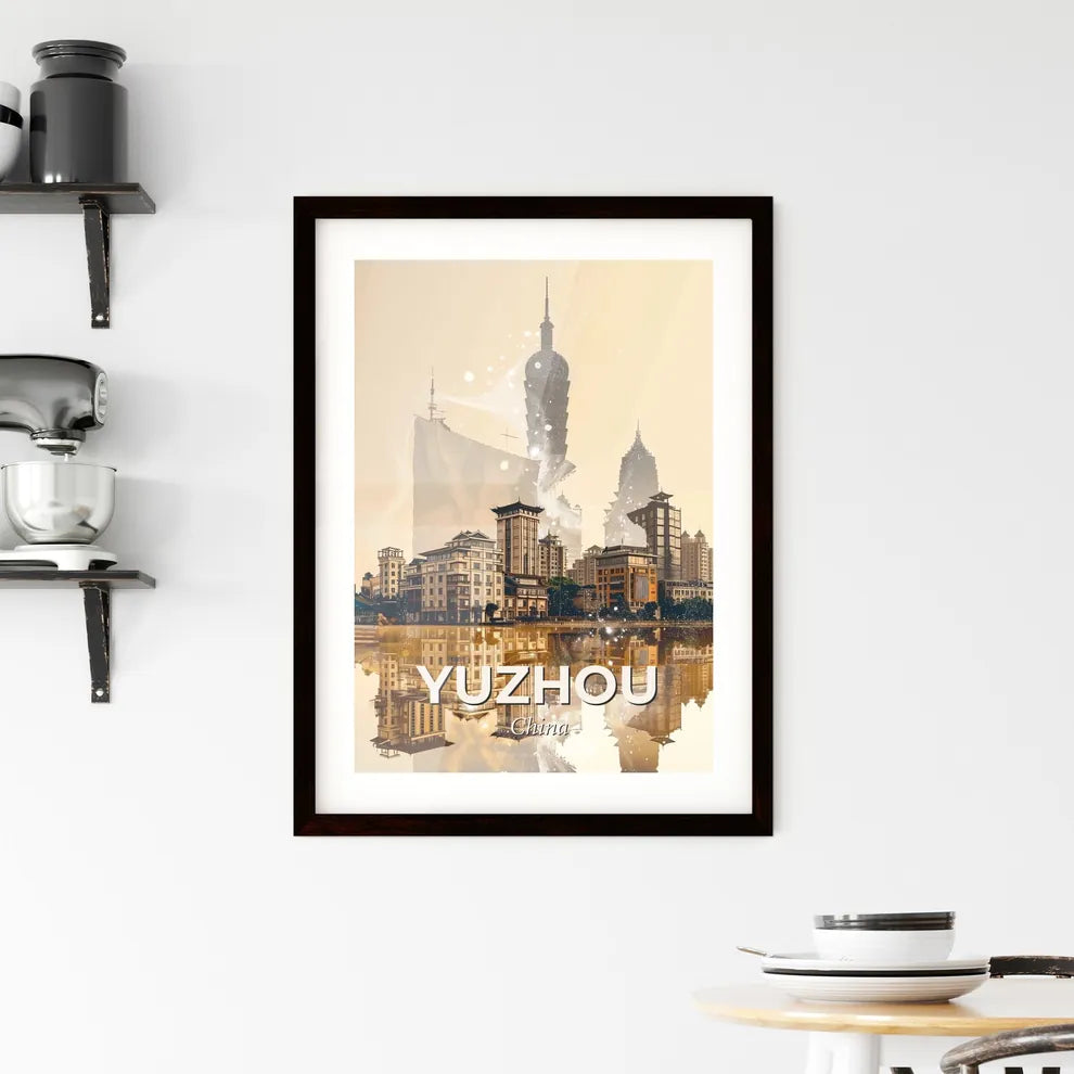 Yuzhou Skyline Double Exposure Poster Art - A city with a large building in the background Custom Print