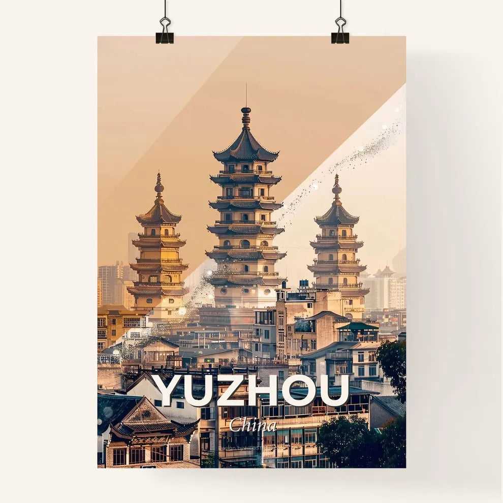 Yuzhou Skyline Double Exposure Art Poster - A group of buildings with towers Poster