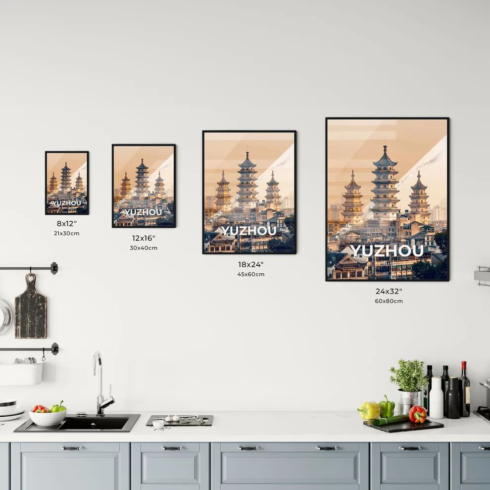 Yuzhou Skyline Double Exposure Art Poster - A group of buildings with towers Size Chart