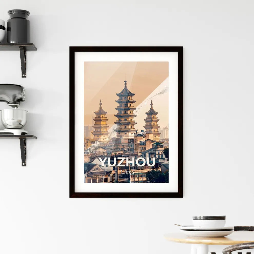 Yuzhou Skyline Double Exposure Art Poster - A group of buildings with towers Custom Print