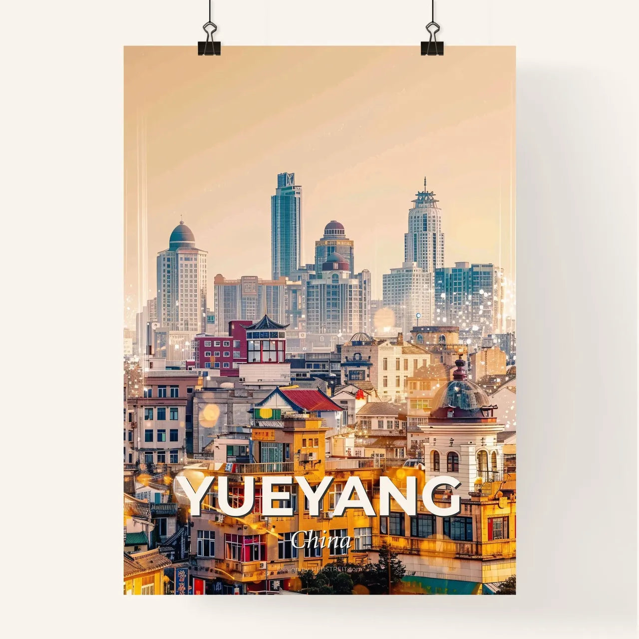 Yueyang City Iconography Double Exposure Skyline Poster - A city with many buildings Poster