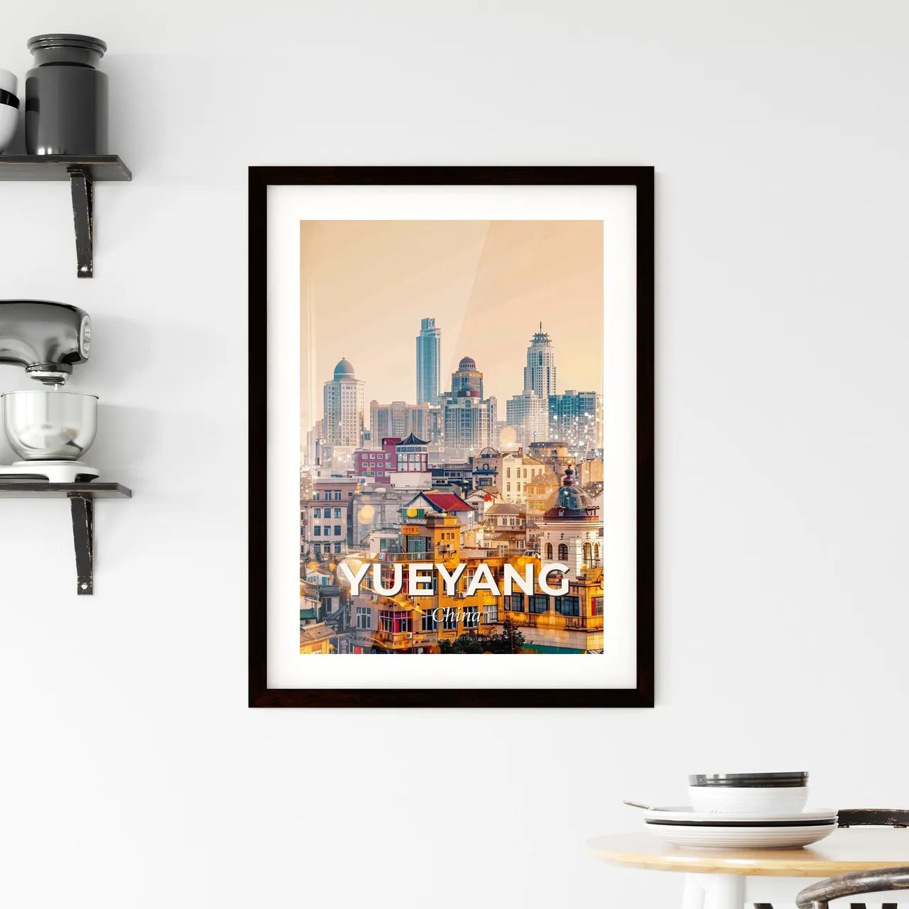 Yueyang City Iconography Double Exposure Skyline Poster - A city with many buildings Custom Print