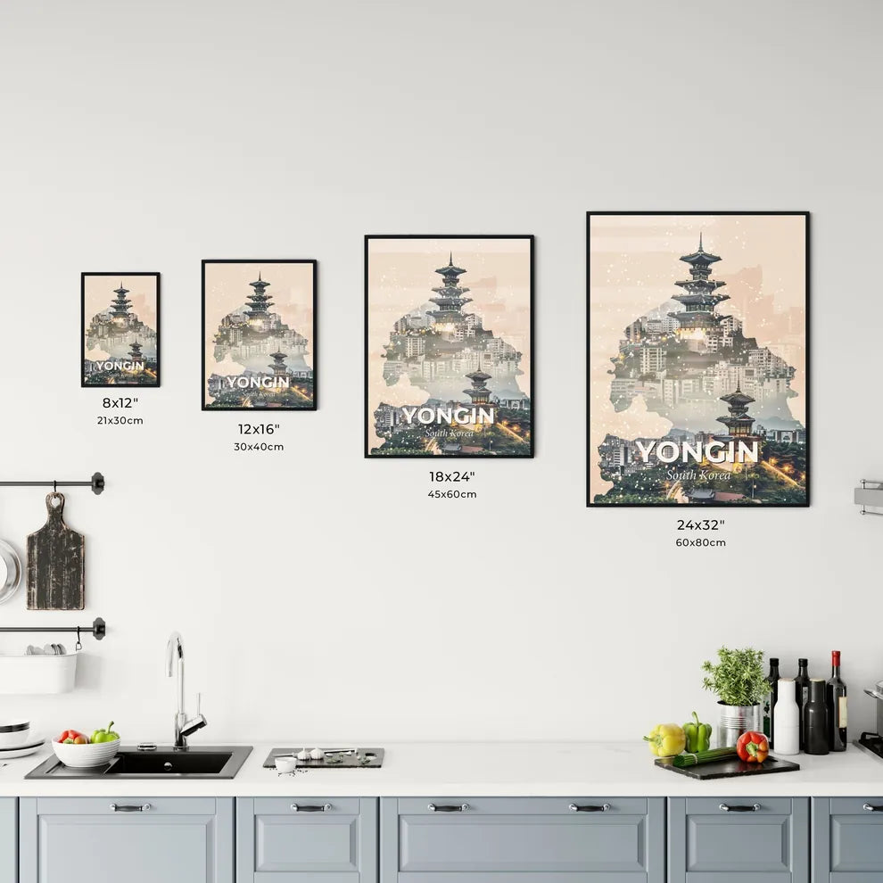Yongin City Lights: Korean Architecture Skyline - A double exposure of a city Size Chart