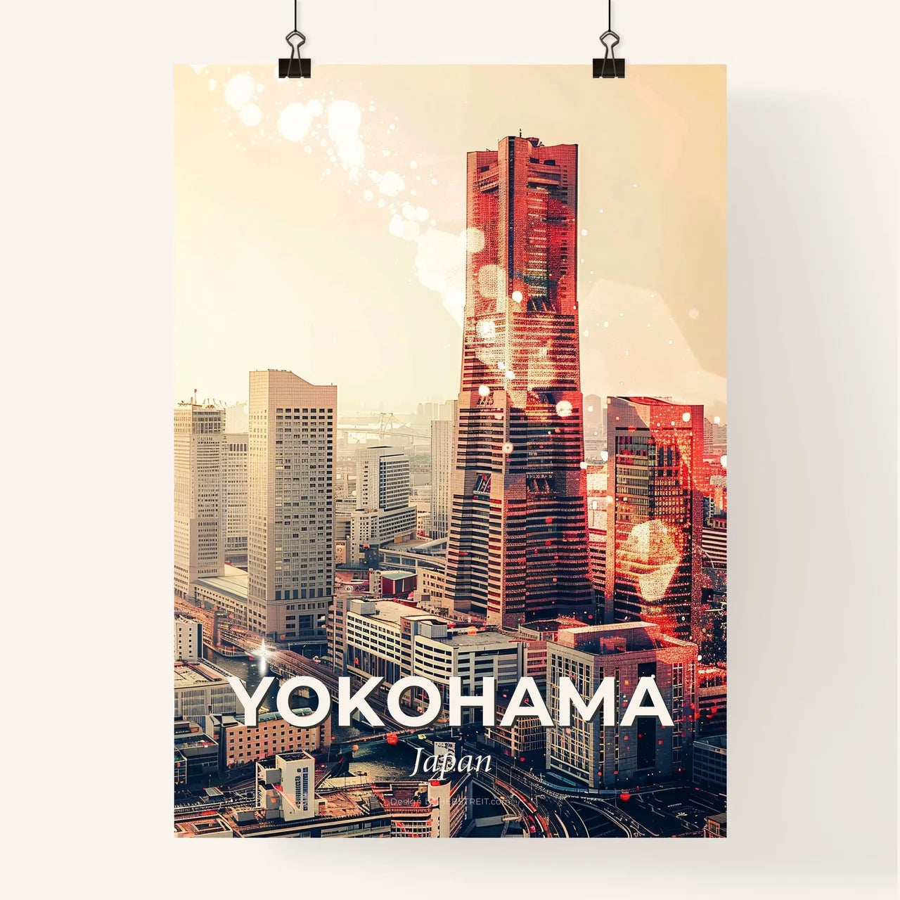 Yokohama Skyline Double Exposure Composite - A city with many tall buildings Poster