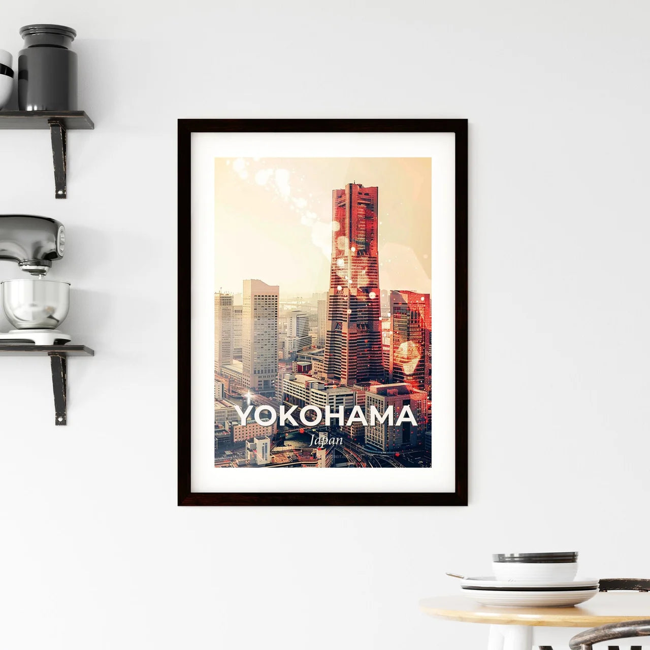 Yokohama Skyline Double Exposure Composite - A city with many tall buildings Custom Print