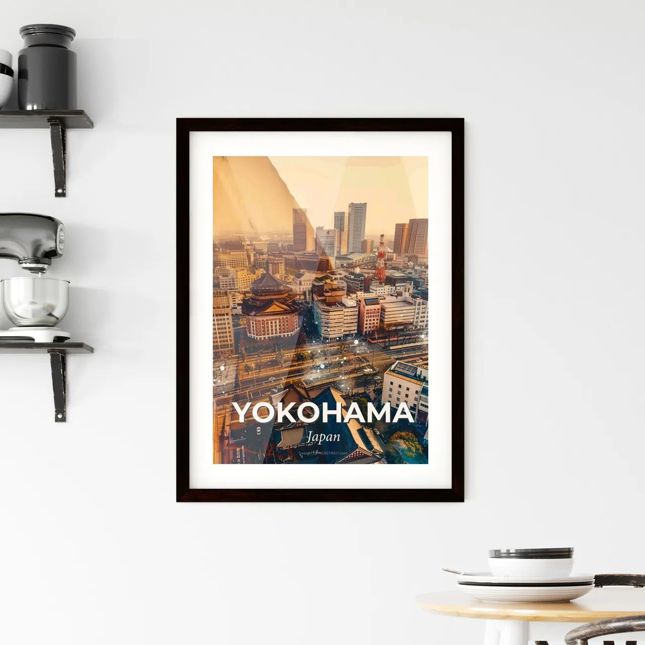 Yokohama Skyline Glow Double Exposure Art - A city with many buildings Custom Print