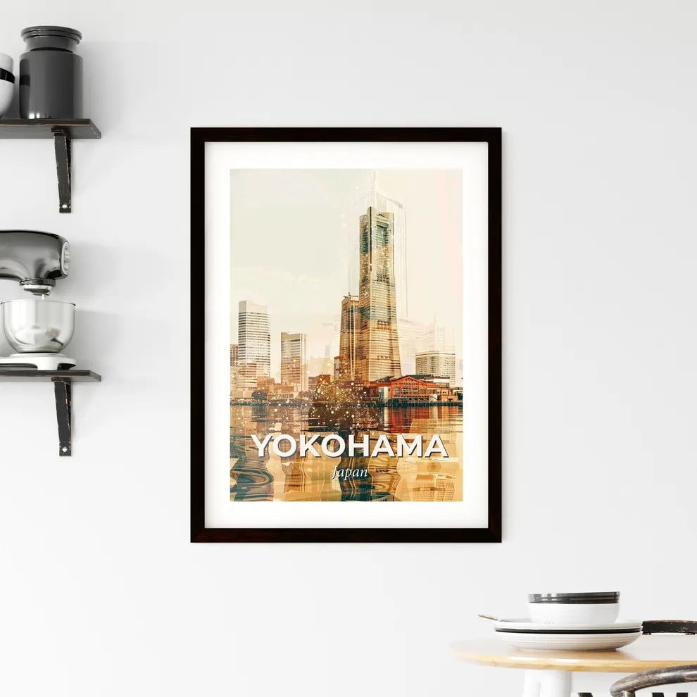 Yokohama Skyline Double Exposure Art Poster - A city skyline with a body of water Custom Print