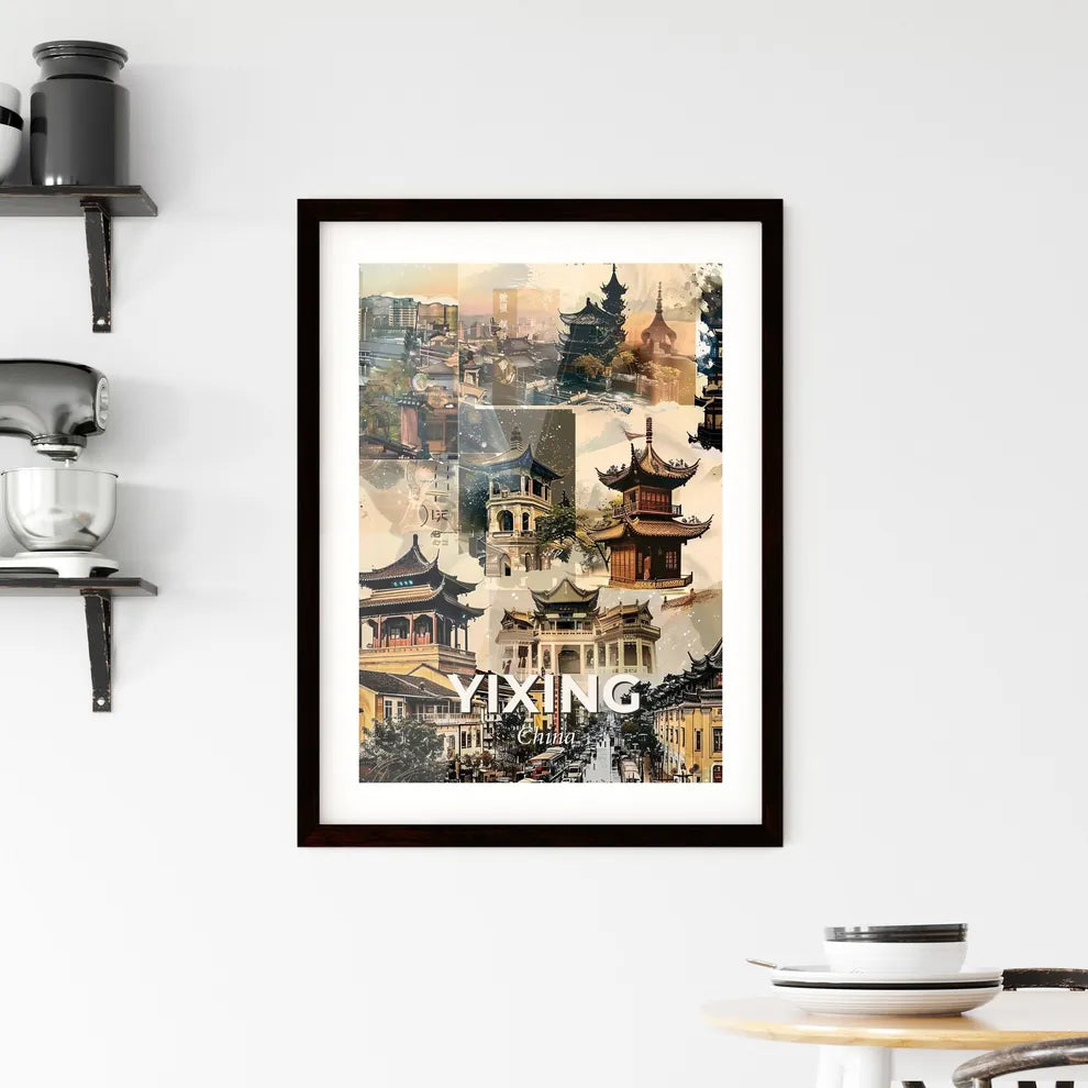 Yixing Double Exposure Skyline Sparkle Poster - A collage of buildings with Pashupatinath Temple in the background Custom Print