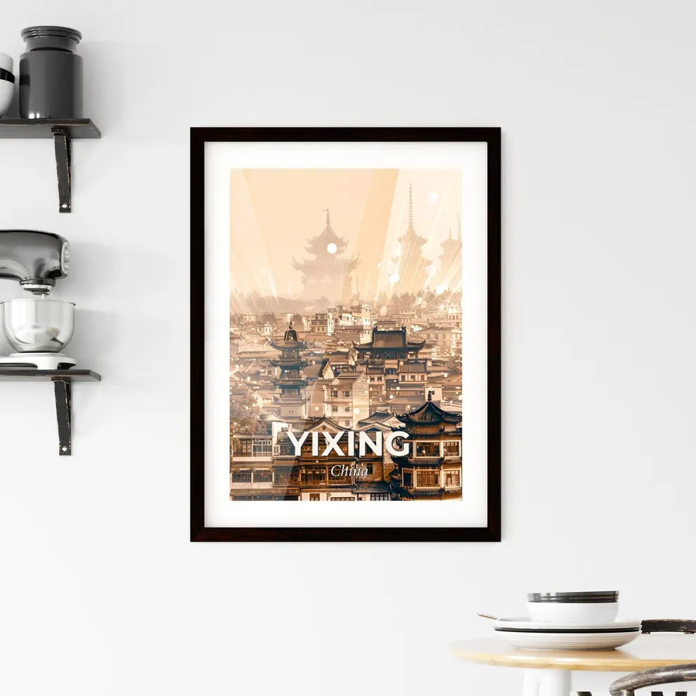 Yixing Skyline Cityscape Art Print - A city with many buildings and a pagoda in the background Custom Print