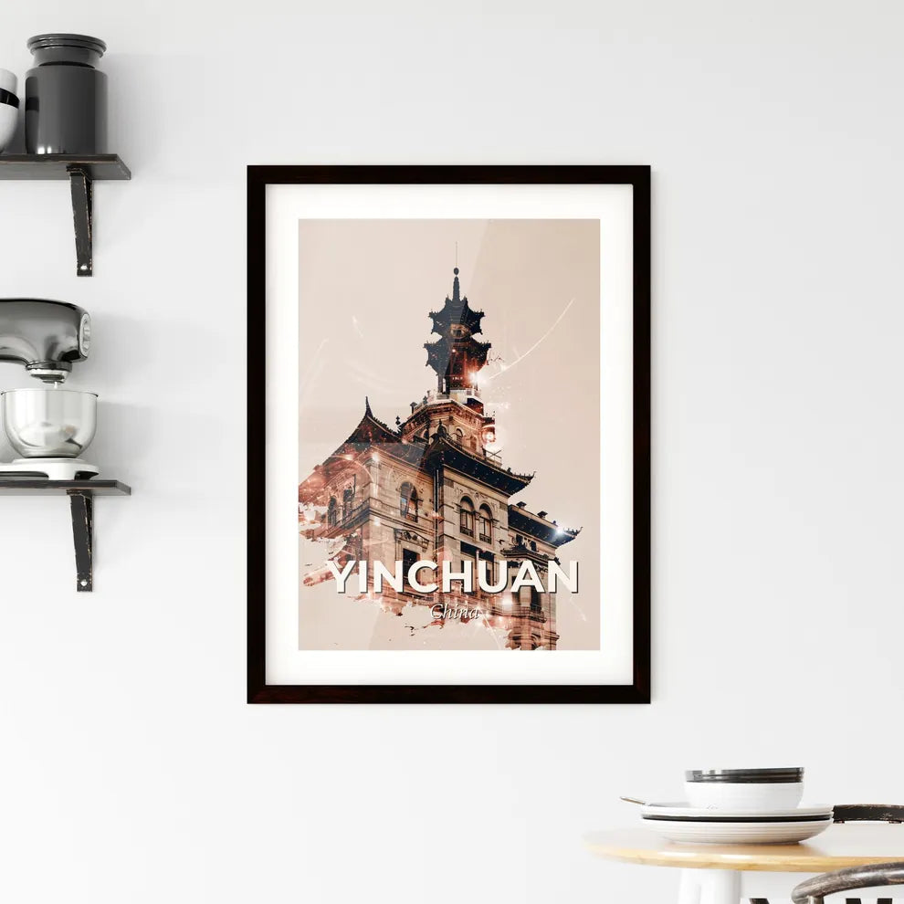 Yinchuan: Skyline Double Exposure City Art Poster - A building with a tower Custom Print