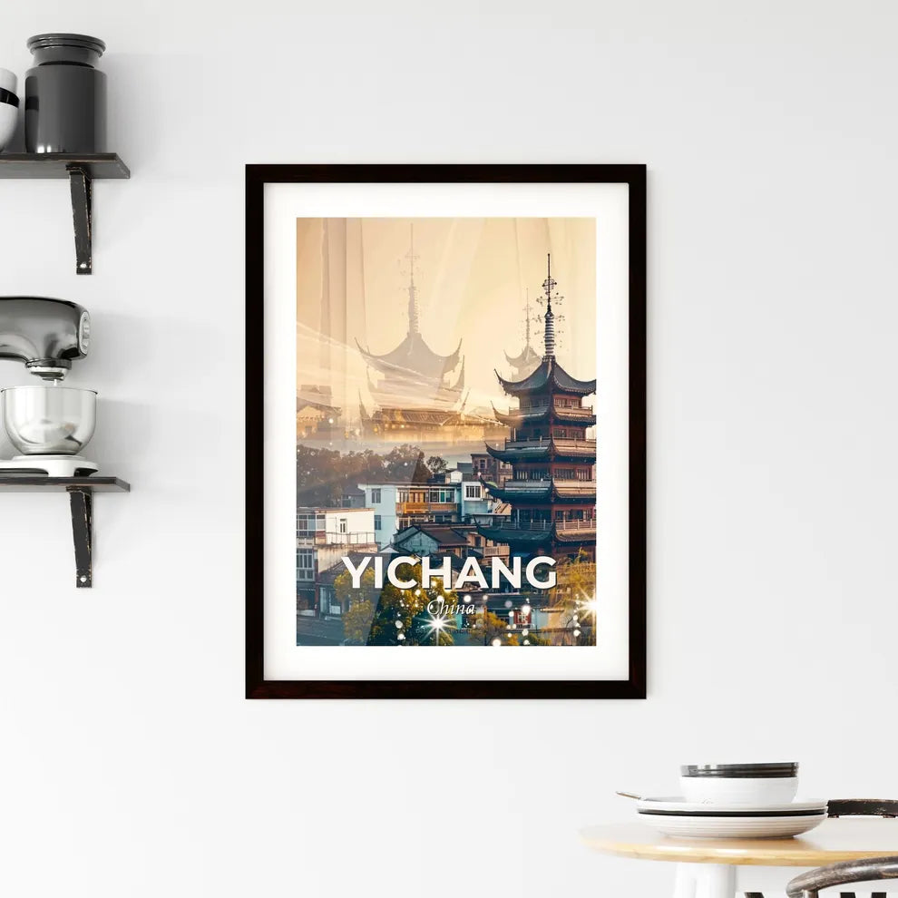 Yichang Skyline: Vibrant Local Architecture Art - A tall pagoda building with many buildings in the background Custom Print