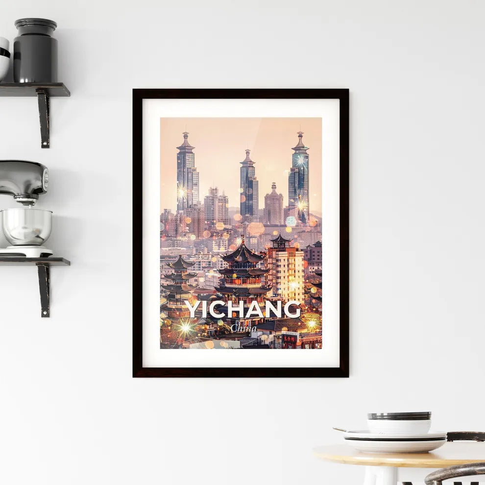 Yichang Cityscape Art: Double Exposure Beauty - A city with tall buildings Custom Print