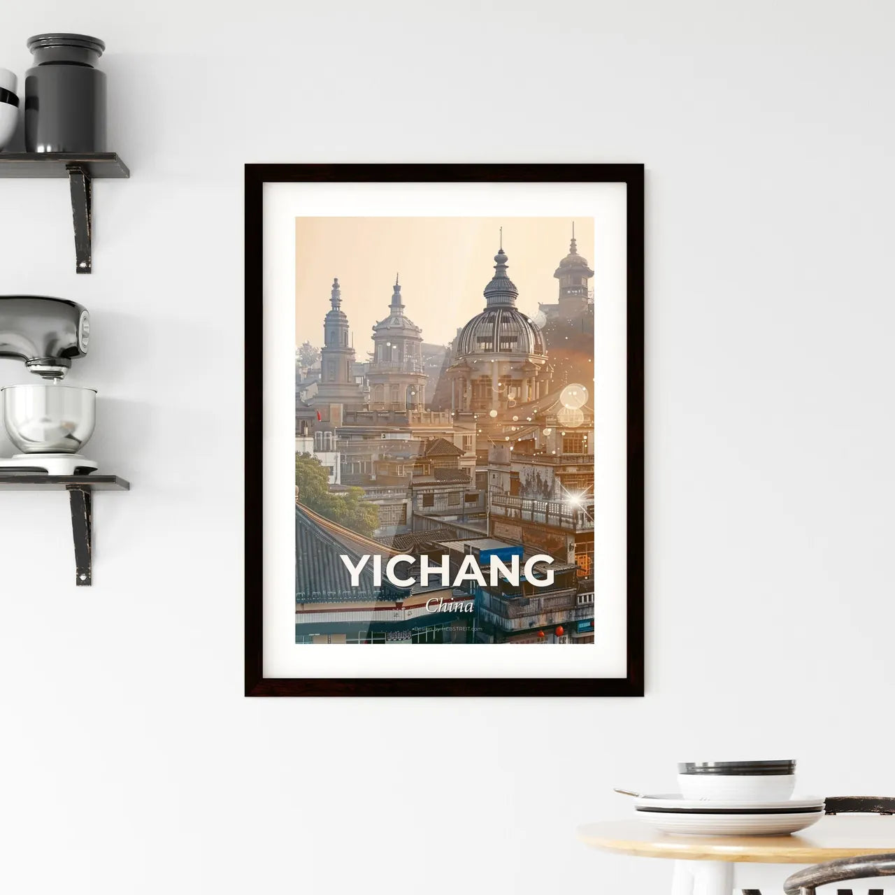 Yichang Skyline Double Exposure Art Poster - A city with buildings and a dome Custom Print