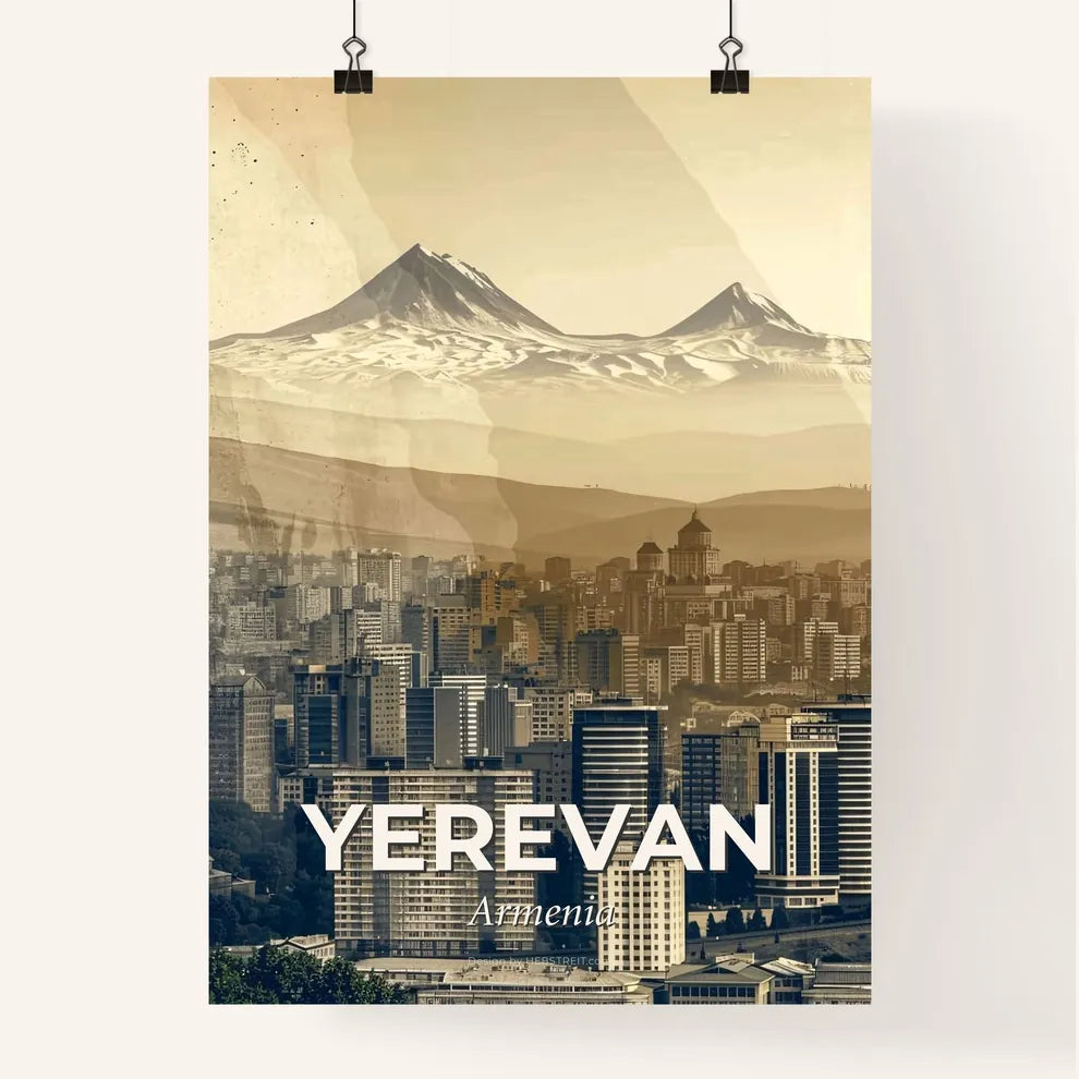 Yerevan Skyline Double Exposure Poster - A city with mountains in the background Poster