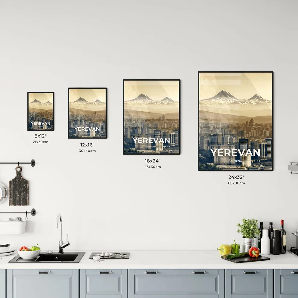 Yerevan Skyline Double Exposure Poster - A city with mountains in the background Size Chart