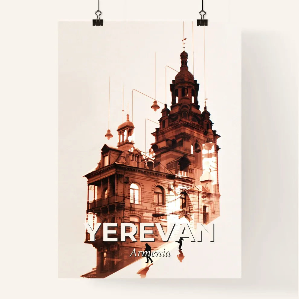 Yerevan Double Exposure Skyline Cityscape Poster - A person walking up a building Poster