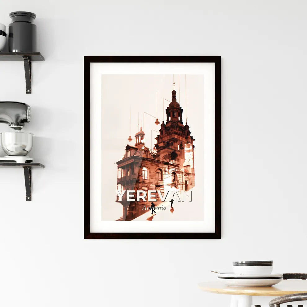 Yerevan Double Exposure Skyline Cityscape Poster - A person walking up a building Custom Print