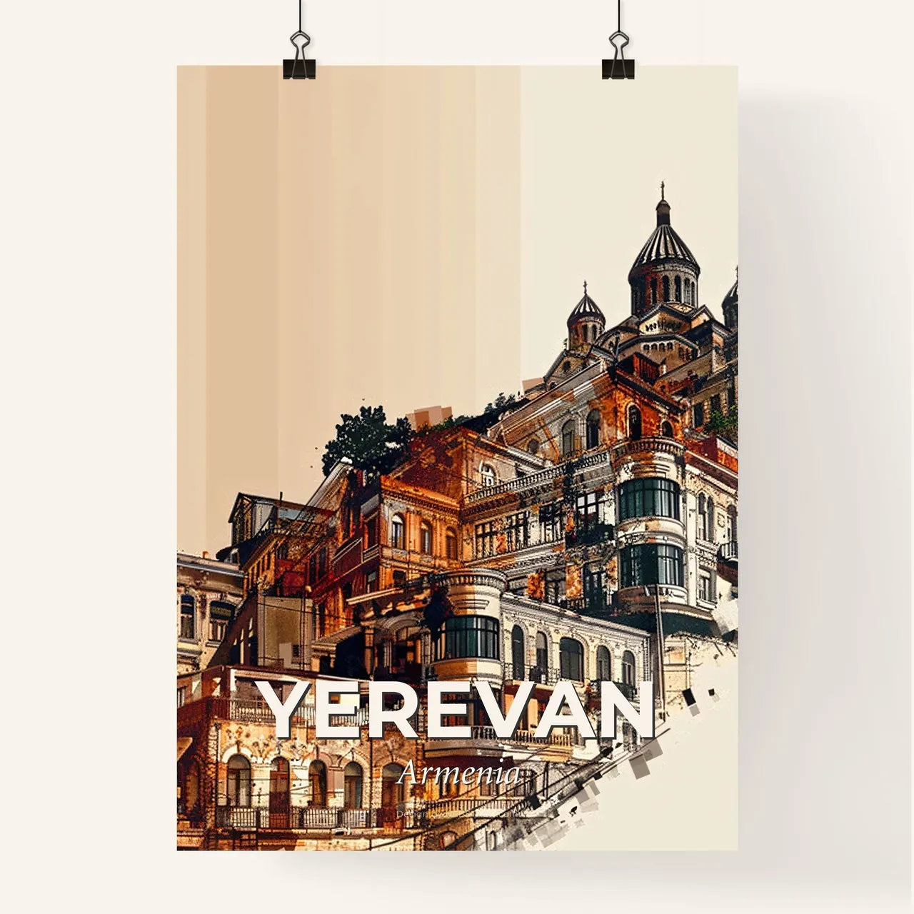 Yerevan Skyline Symphony in Light - A large building with many windows Poster