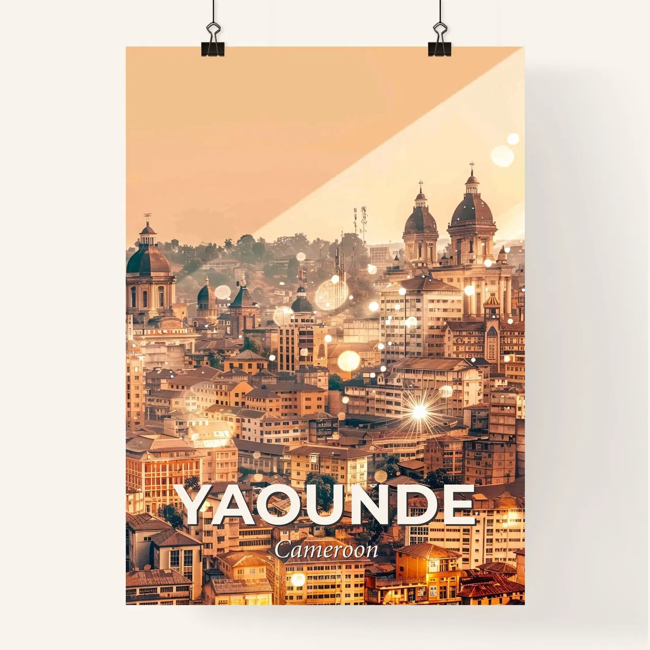 Yaounde City Skyline as Vibrant Double Exposure Art - A city with many buildings Poster