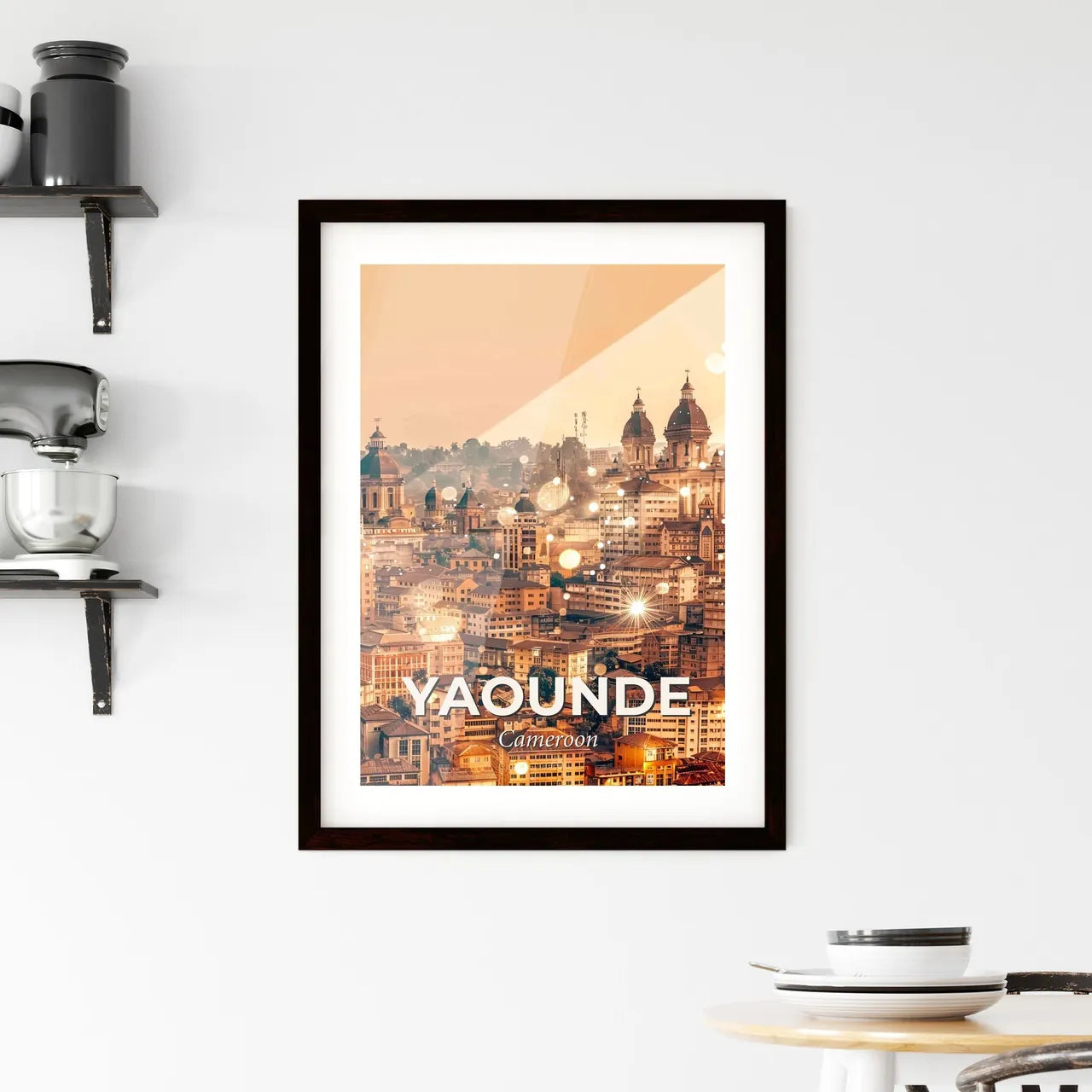 Yaounde City Skyline as Vibrant Double Exposure Art - A city with many buildings Custom Print