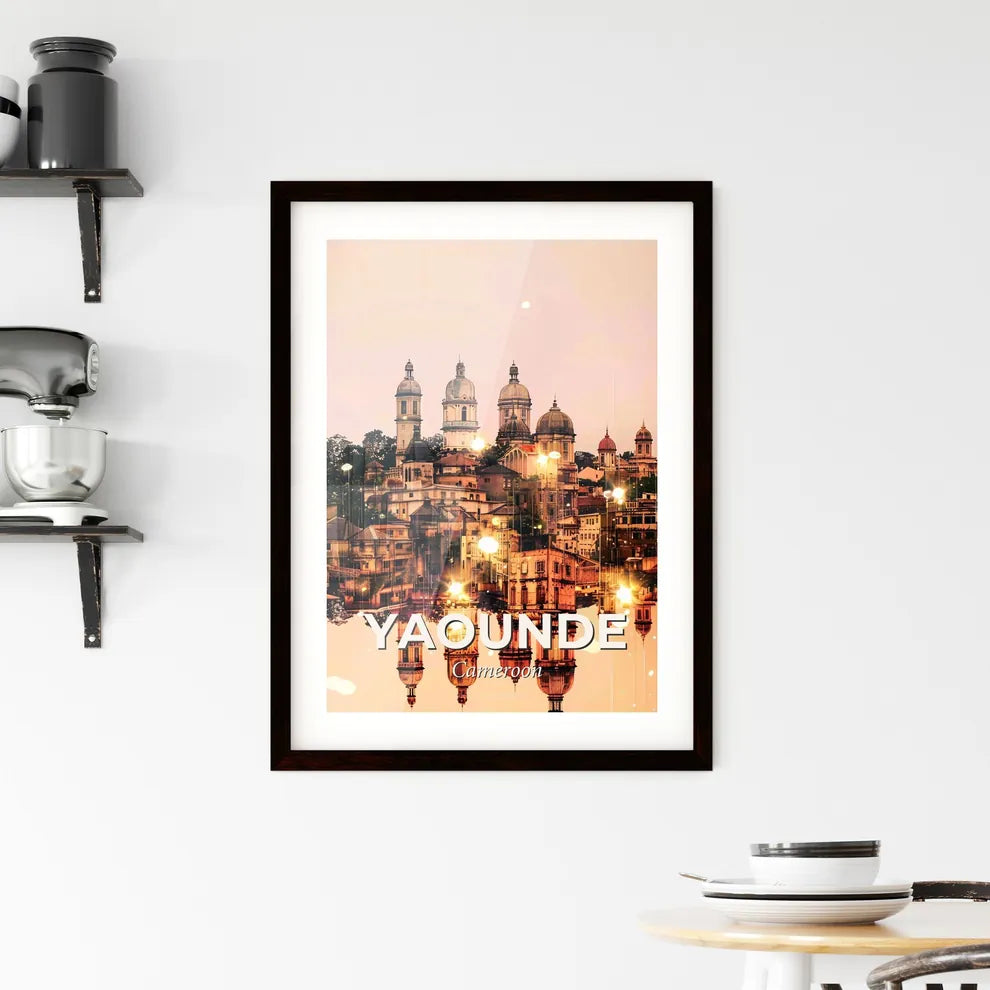 Yaounde Cityscape Horizon Poster Art - A city with many buildings and trees reflected in water Custom Print