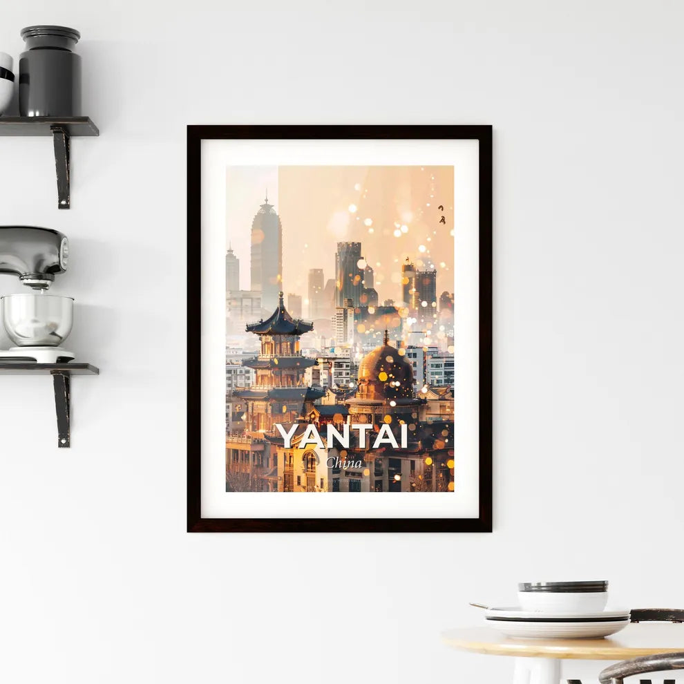 Yantai Skylight Symphony: City Charm Unveiled - A city with many buildings Custom Print