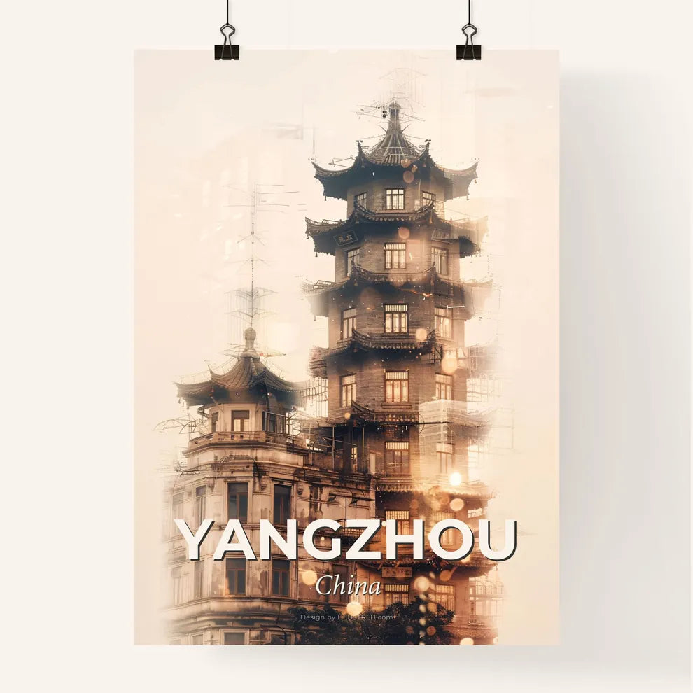 Yangzhou Skyline Double Exposure Art - Siddhivinayak Temple, Mumbai with a tower Poster