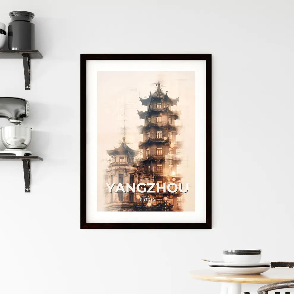 Yangzhou Skyline Double Exposure Art - Siddhivinayak Temple, Mumbai with a tower Custom Print