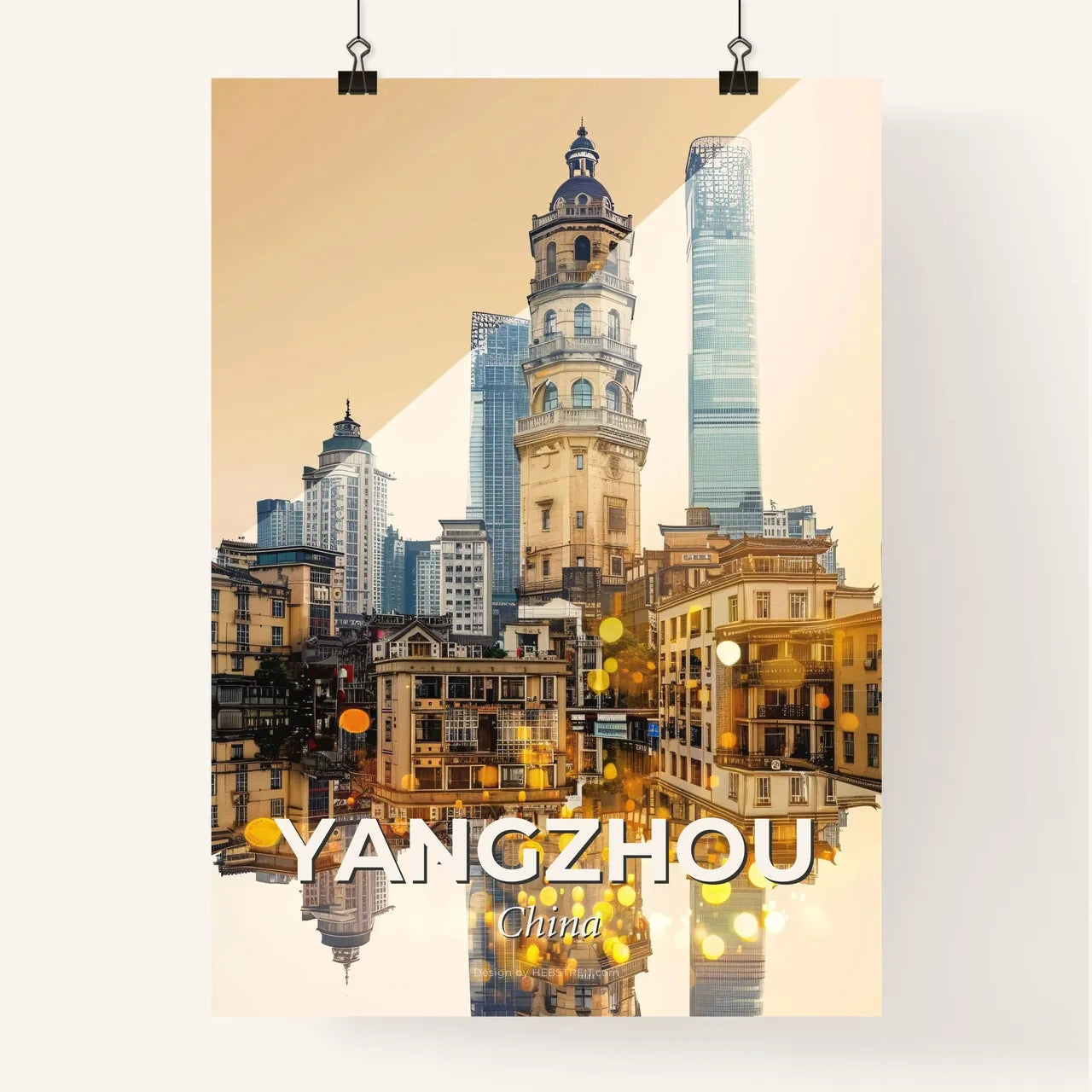 Yangzhou Skyline Art Deco Composite Print - A city with many tall buildings Poster
