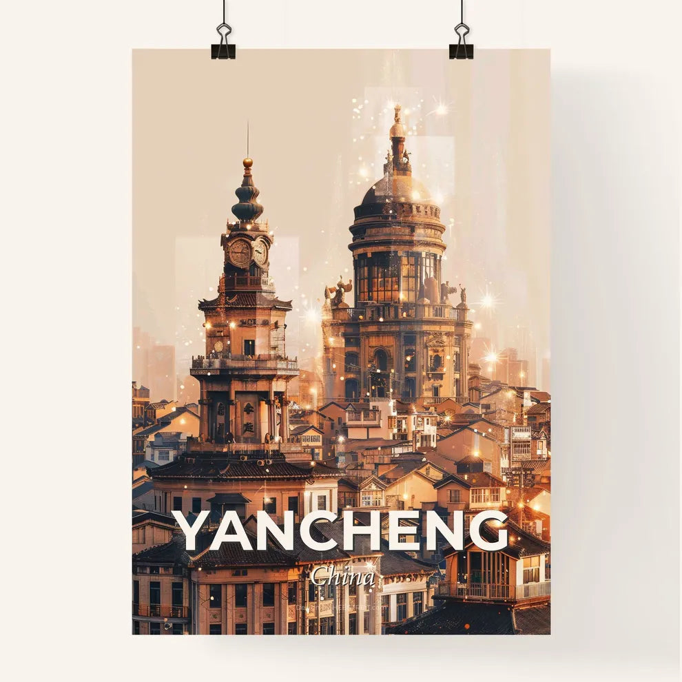 Yancheng Skyline Double Exposure Composite Poster - A city with many buildings Poster